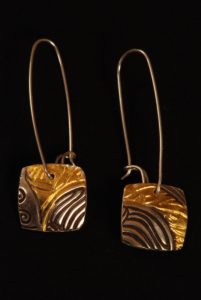 PMC and Keum-Boo earrings, Suz O'Dell, Keum-Boo: PMC Surface Treatment with Gold